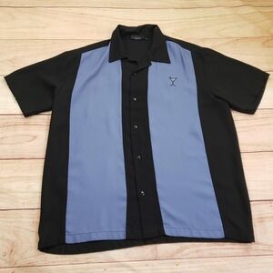 Steady Last Call Shirt Mens XL Black Blue Bowling Camp Martini Logo Matrix Bar‎